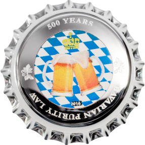現貨 - 2016帛琉-500年瓶蓋啤酒-巴伐利亞啤酒成分法令-2.5克啤酒蓋造形銀幣
