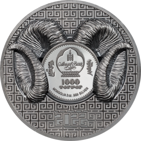 預購(確定有貨)  - 2022蒙古-宏偉的盤羊-黑色版-2盎司銀幣
