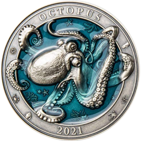 現貨 - 2021巴貝多-水下世界系列-章魚-3盎司銀幣