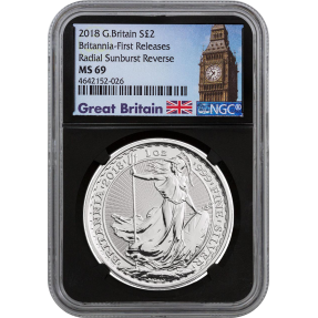 現貨 - 2018英國-不列顛-1盎司銀幣-NGC MS69鑑定幣-First Release版-大笨鐘標籤(黑底)