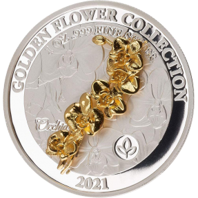 現貨 - 2021薩摩亞-金花收藏3D系列-蘭花-1盎司銀幣