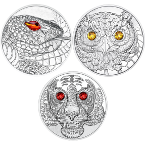 現貨(限已確認者下單) - 2021~2022奧地利-世界之眼系列-造蛇物主&智慧貓頭鷹&威力之虎-22.42克銀幣(3枚組)