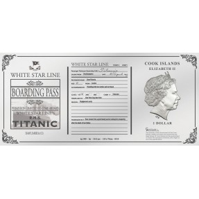 現貨 - 2019庫克群島-鐵達尼號-蘿絲的船票-5克銀鈔