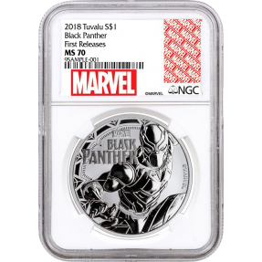 現貨 - 2018吐瓦魯-Marvel系列-黑豹-1盎司銀幣-NGC MS70鑑定幣-First Release版-白底
