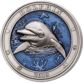 現貨 - 2018巴貝多-水下世界系列-海豚-3盎司銀幣(外盒破損)