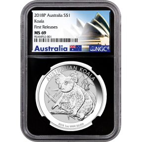 現貨 - 2018澳洲伯斯-無尾熊-1盎司銀幣-NGC MS69鑑定幣-First Release版-黑底