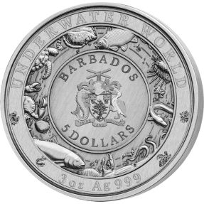 現貨 - 2018巴貝多-水下世界系列-海豚-3盎司銀幣(外盒破損)