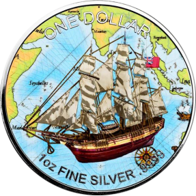 現貨 - 2017庫克群島-航運-1盎司銀幣-彩色版