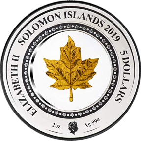 現貨 - 2019索羅門群島-擁抱黃金系列-楓葉-2盎司銀幣