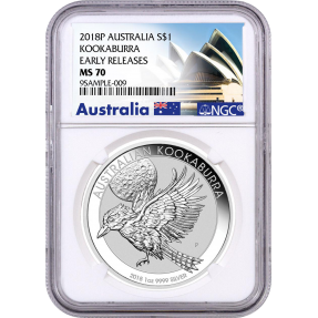 現貨 - 2018澳洲伯斯-笑鴗鳥-1盎司銀幣-NGC MS70鑑定幣-Early Release版-雪梨歌劇院標籤