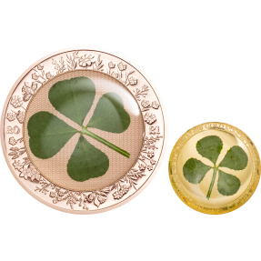 現貨 - 2021帛琉-四葉草-鍍玫瑰金-(1盎司銀幣+1克金幣)-2枚組