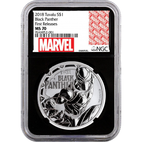 現貨 - 2018吐瓦魯-Marvel系列-黑豹-1盎司銀幣-NGC MS70鑑定幣-First Release版-黑底