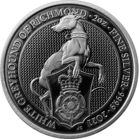 預購(確定有貨) - 2021英國-皇后野獸系列-里士滿的白灰狗-仿古版-2盎司銀幣