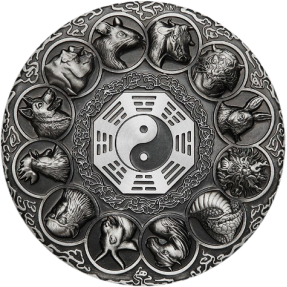 現貨 - 2019吐瓦魯-十二生肖-八卦太極大轉盤-5盎司銀幣(普通版)