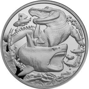 現貨 - 2022紐埃-頂級掠食者-鯊魚VS鱷魚-1盎司銀幣(普鑄)