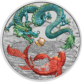 現貨 - 2023澳洲伯斯-中國神話傳說系列-綠龍與錦鯉-彩色版-1盎司銀幣(普鑄/卡裝)