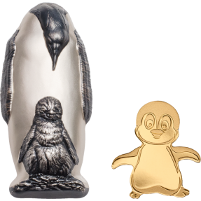 現貨 - 2018庫克群島-皇帝企鵝-造型-88克銀幣+0.5克金幣-2枚組