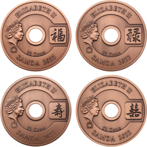 現貨 - 2022薩摩亞-吉祥如意系列-福、祿、壽、囍-220克銅幣(四枚組)