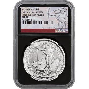 現貨 - 2018英國-不列顛-1盎司銀幣-NGC MS69鑑定幣-Fisrt Release版-不列顛標籤(黑底)