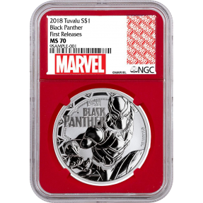 現貨 - 2018吐瓦魯-Marvel系列-黑豹-1盎司銀幣-NGC MS70鑑定幣-First Release版-紅底