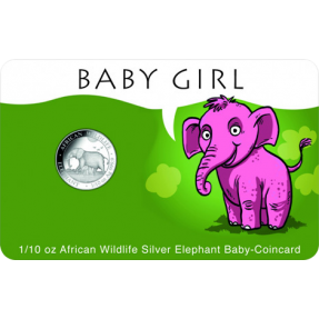現貨 - 2022索馬利亞-象-1/10盎司銀幣(普鑄)(卡裝-女嬰版)