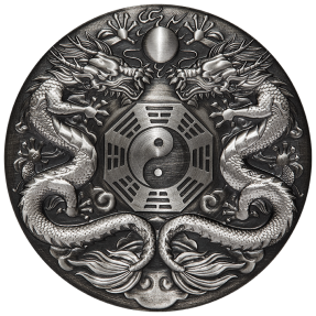 現貨 - 2019吐瓦魯-雙龍搶珠-陰陽八掛-2盎司銀幣(簽名版)(編號38)