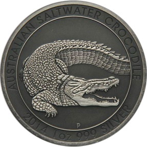 現貨 - 2014澳洲伯斯-鱷魚-1盎司銀幣-仿古版