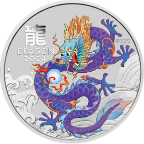現貨 - 2024澳洲伯斯-生肖-龍年-紫龍-彩色版-1盎司銀幣(普鑄)(卡裝)