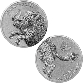 現貨 - 2025日耳曼尼亞-日耳曼野獸系列-金毛豬(古林博斯帝)-1盎司銀幣(普鑄)(2枚組含原廠專用塑殼)