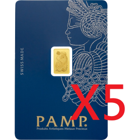 現貨(全台最低價)(限量) - PAMP-財富女神-1克金條(贈絨布盒+提袋) - 5組(再加贈獅王1/100盎司金條)