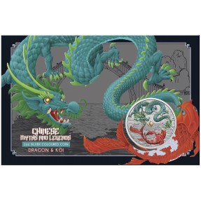 現貨 - 2023澳洲伯斯-中國神話傳說系列-綠龍與錦鯉-彩色版-1盎司銀幣(普鑄/卡裝)