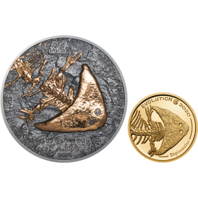 現貨 - 2020蒙古-生命演化系列-盜首螈-(1盎司銀幣+0.5克金幣)-2枚組