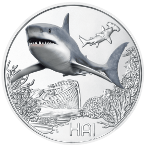 現貨 - 2018奧地利-多彩的生物系列-鯊魚-第七枚-16克硬幣(銅合金)