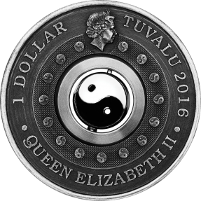 現貨 - 2016吐瓦魯-太極-陰陽-旋轉-1盎司銀幣