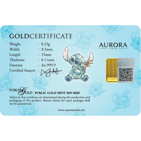 現貨 - Aurora-迪士尼-星際寶貝-史迪奇-限量版-0.25克金條