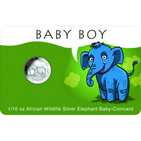 現貨 - 2022索馬利亞-象-1/10盎司銀幣(普鑄)(卡裝-男嬰版)