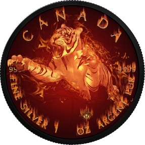 現貨 - 2017加拿大-楓葉-火焰野生動物系列-老虎-1盎司銀幣