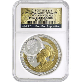 現貨 - 2015紐埃-巴拿馬太平洋萬國博覽會-100週年紀念-2盎司銀幣-NGC PF-69鑑定幣