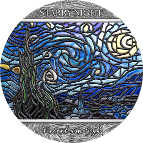 現貨 - 2022迦納-彩繪玻璃藝術系列-星夜(梵谷)-2盎司銀幣