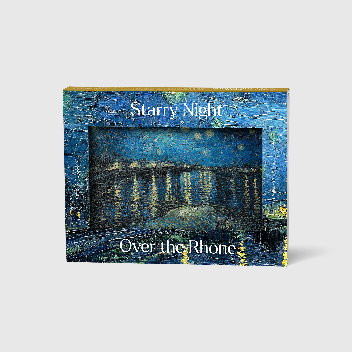 2022 Starry Night Over the Rhone 2oz Silver Coin Gold Gilded Packaging.jpg