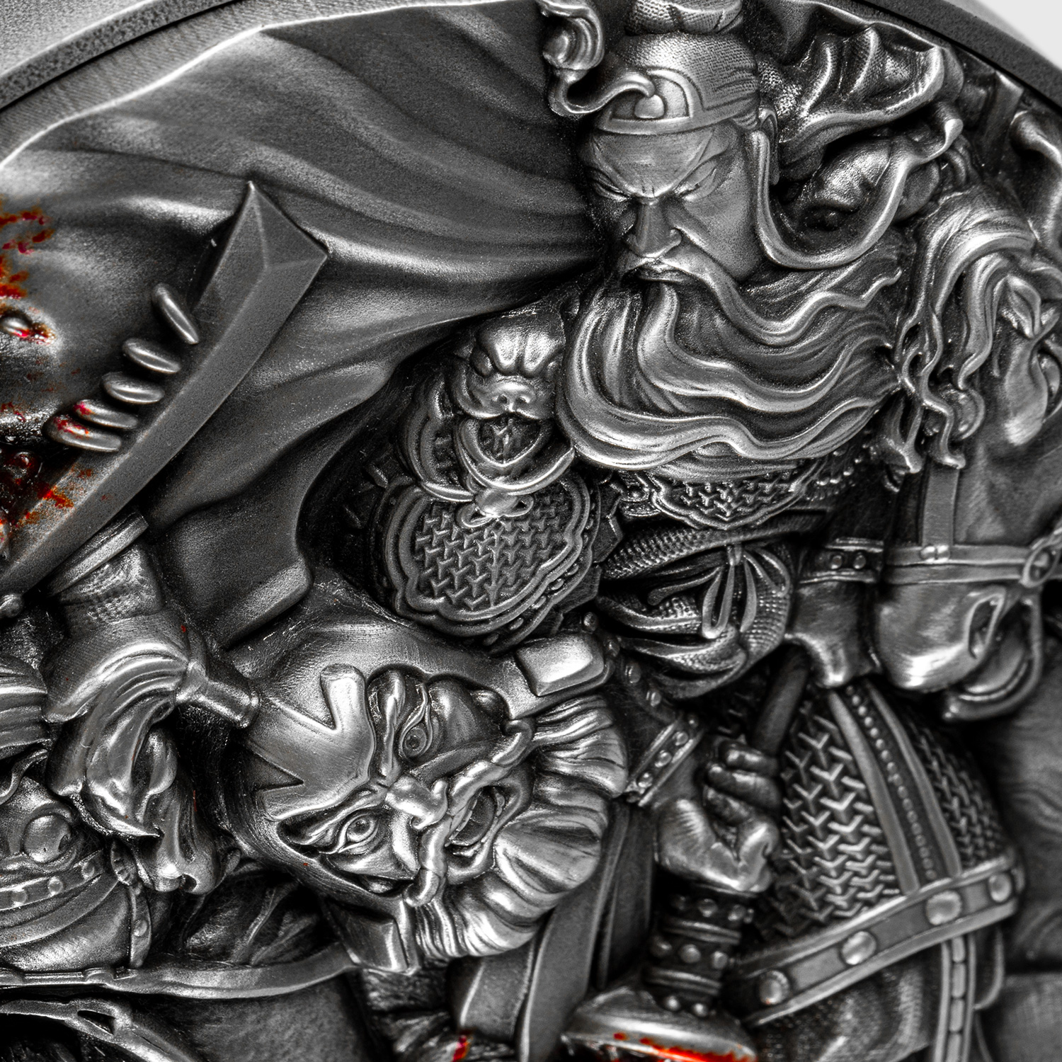 2023 Guan Yu Slays Hua Xiong 2 oz Silver Coin Detail 4.jpg